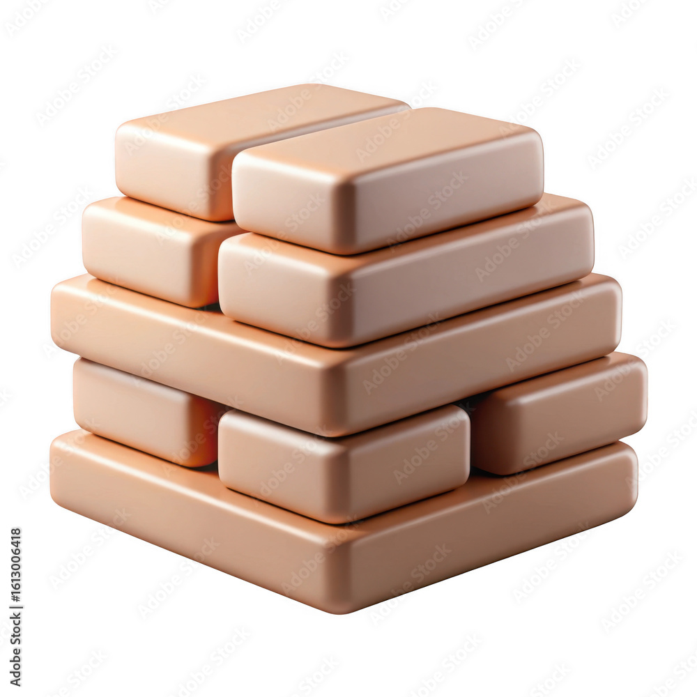 Aufkleber 3d rendered stack of peach colored blocks isolated on transparent background