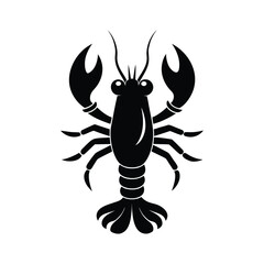 Striking black silhouette of a lobster with raised claws on a white background