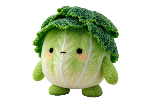 Cute cabbage character wearing a savoy cabbage hat, isolated on a transparent background - Powered by Adobe