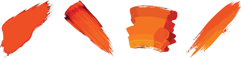 Cut Out Set of Vector Grunge Brush Stroke, Hand-Drawn Flame Orange Color, Isolated on Transparent or White Background.