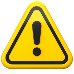 Safety Warning Symbol Isolated On White Background: A striking yellow warning sign displaying a bold black exclamation mark within a triangle.