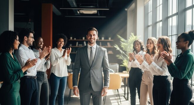 Business team applauds a leader