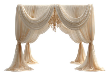 Elegant wedding ceremony backdrop draped fabric chandelier, isolated on a transparent background