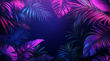 Neon tropical leaves vibrant colors dark background lush foliage exotic plants