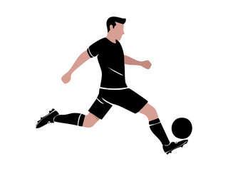 Vector silhouette of a soccer player kicking a ball