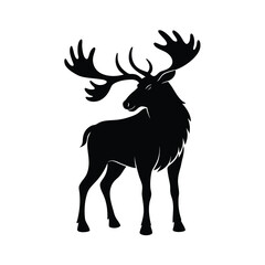 Majestic moose with wide antlers black silhouette wildlife art