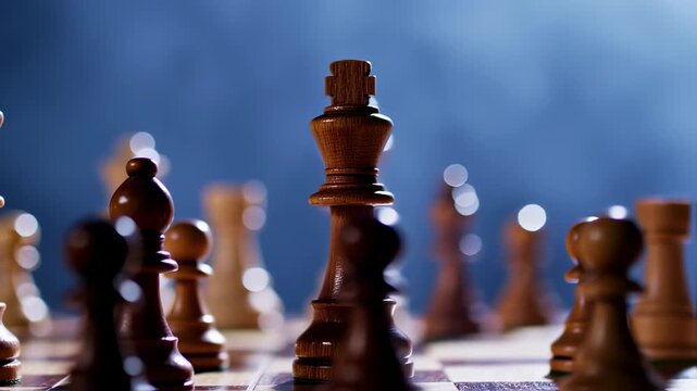 Strategic Chess Match: King's Gambit, Dramatic Close-Up