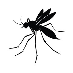 Striking black silhouette of a mosquito in mid flight against a clean white background