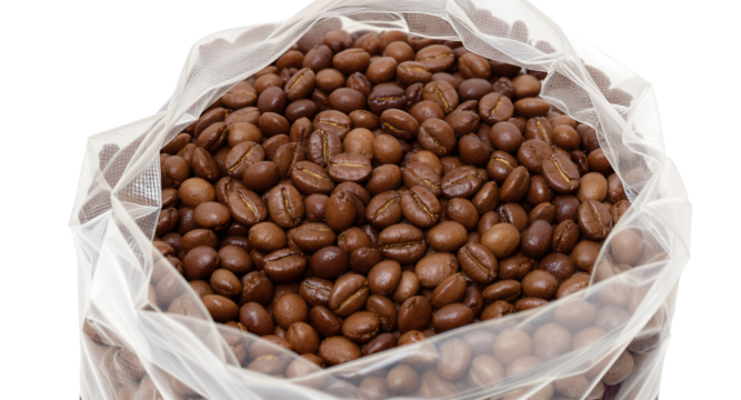 Roasted Coffee Beans in a Transparent Bag