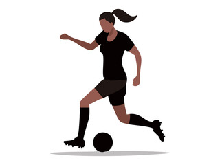 Vector silhouette of a woman soccer player