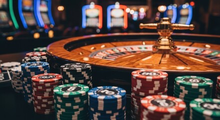 Casino roulette table with chips