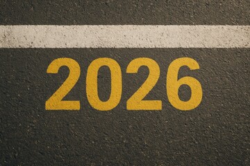 Forward to 2026: The number 2026 boldly marked on a road, symbolizing the journey forward towards the future, representing anticipation and planning. 