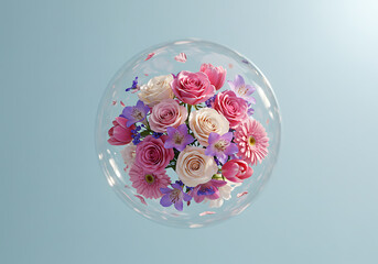 Enchanted Floral Sphere: A Bouquet of Roses, Tulips, and Gerbera Daisies in a Glass Globe
