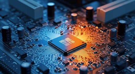 Close-up circuit board with central processor