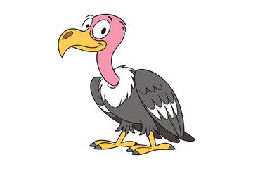 Obraz premium Funny cartoon vulture with pink head and yellow beak standing on its legs isolated on white background silhouette