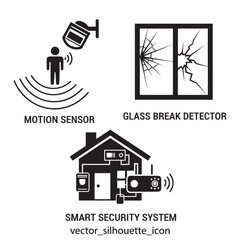 Fototapeta premium Smart home security system icons, motion sensor, glass break detector, vector silhouette icons for website or app UI, security system illustration