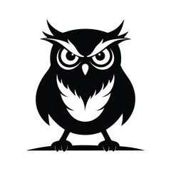 Striking black silhouette of an owl with intense piercing eyes perched majestically