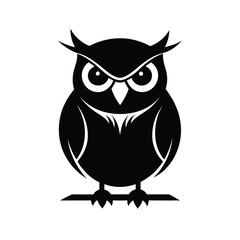 Majestic black silhouette owl perched with intense piercing eyes