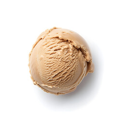 Obraz premium A single scoop of creamy caramel ice cream isolated on a white background