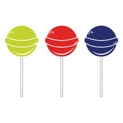 Glossy Lollipop Icons Red, Green, and Blue Vector Set for Candy and Snack Designs