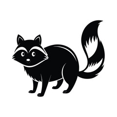 Black silhouette of a raccoon with a bushy tail sneaking