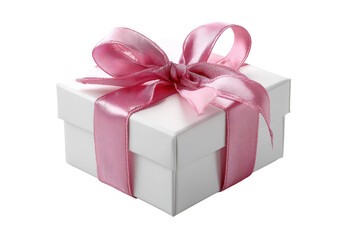 Fototapeta premium White gift box with pink ribbon elegant present surprise, isolated on a transparent background