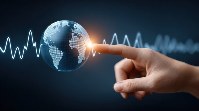 Futuristic Technology Concept with Hand Touching Digital Globe - Powered by Adobe