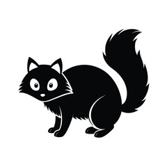 Black silhouette of a raccoon with a bushy tail sneaking stealthily in a graphic design