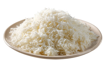 A plate of fluffy white rice simple food delicious meal, isolated on a transparent background