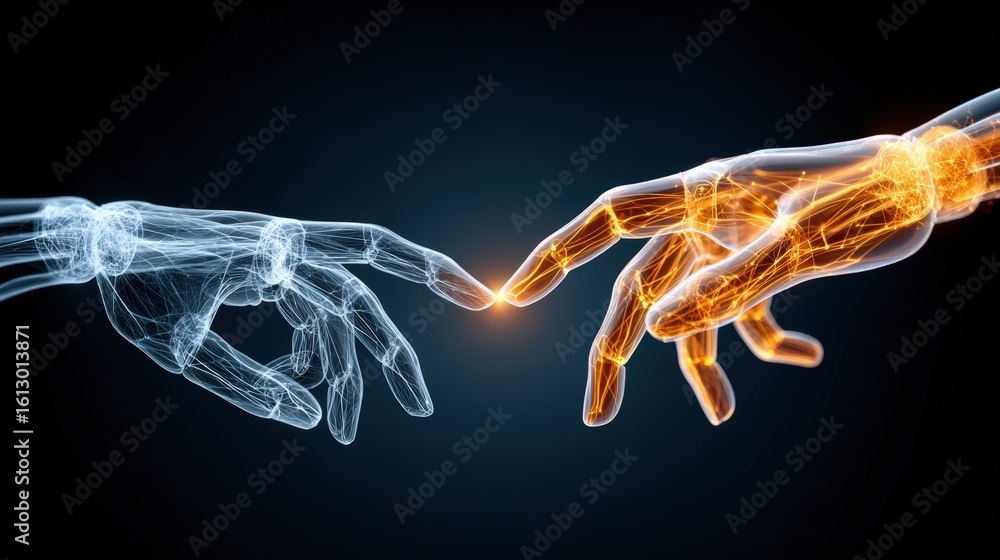 Aufkleber digital artwork of connecting hands symbolizing innovation and unity
