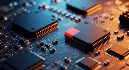 Close-up of circuit board with chips and components