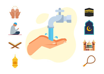 Muslim Islam prayer icons stock illustration.