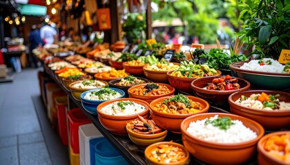 Fototapeta premium Diverse food selections at outdoor market