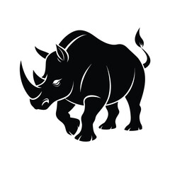 Powerful black silhouette of a rhino charging forward with its head down for advertising