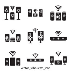 Black silhouette icons of wireless speakers and sound systems with Wi-Fi signal, for music or audio technology mockup, isolated on transparent background, png