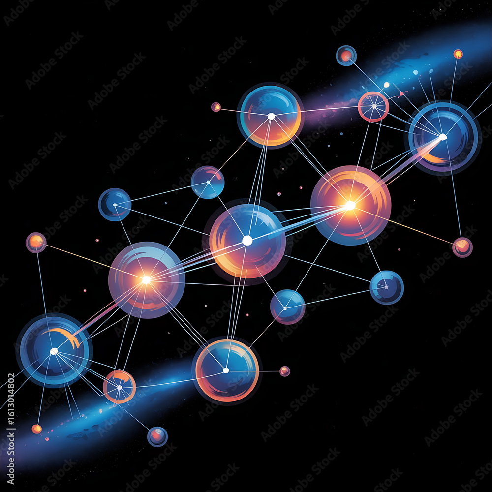 Poster abstract digital design illustrating a global social network connection with illuminated blue lines 