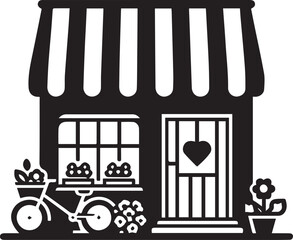 Obraz premium Minimalist Marketplace Shop Icon – Black and White Storefront Silhouette Vector