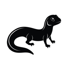 A sleek black silhouette of a salamander captured in a side profile walking pose