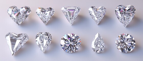 Sparkling diamonds of various cuts and shapes.