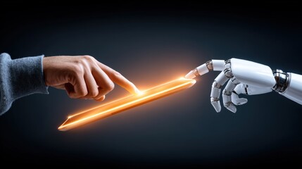 Human and Robot Interaction Symbolizing Technology and Progress