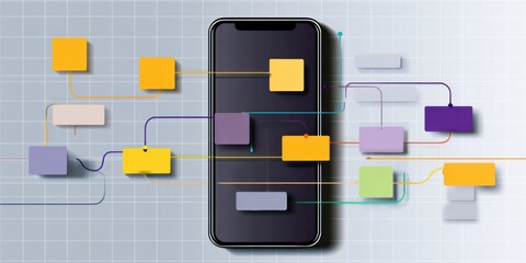 UX UI flowchart connection node graphic designer creative planning application process development data prototype wireframe for web mobile icon phone . User experience concept. 