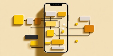 UX UI flowchart connection node graphic designer creative planning application process development data prototype wireframe for web mobile icon phone . User experience concept. 