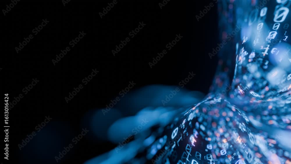 Poster seamless loop. flowing stream of digital binary code in blue color. for data transmission, futuristi
