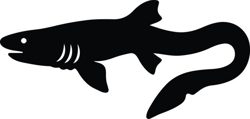 Silhouette Frilled shark Chlamydoselachus anguineus prehistoric marine animal vector illustrator