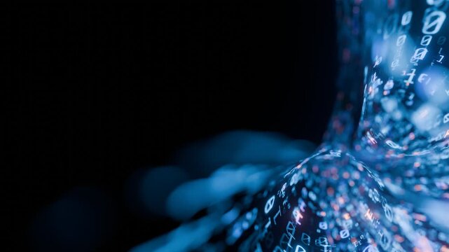 Seamless loop. Flowing Stream of Digital Binary Code in Blue color. For Data Transmission, Futuristic Cyber Information Networks and Technology background. Created using non-AI 3d Software