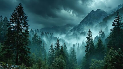 Mountain Forest Shrouded in Clouds and Mist: Quiet Natural Realm