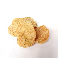 Keripik tempeh or tempeh chips in white background 