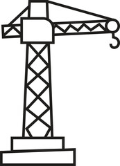 Minimal Line Art Vector of Construction Tower Crane with Hook – Industrial Engineering Illustration for Architecture and Building Design Projects