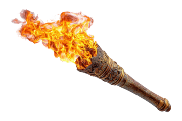 Flaming Ornate Torch Black Background, isolated on a transparent background
