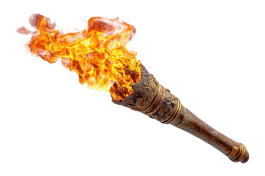 Flaming Ornate Torch Black Background, isolated on a transparent background